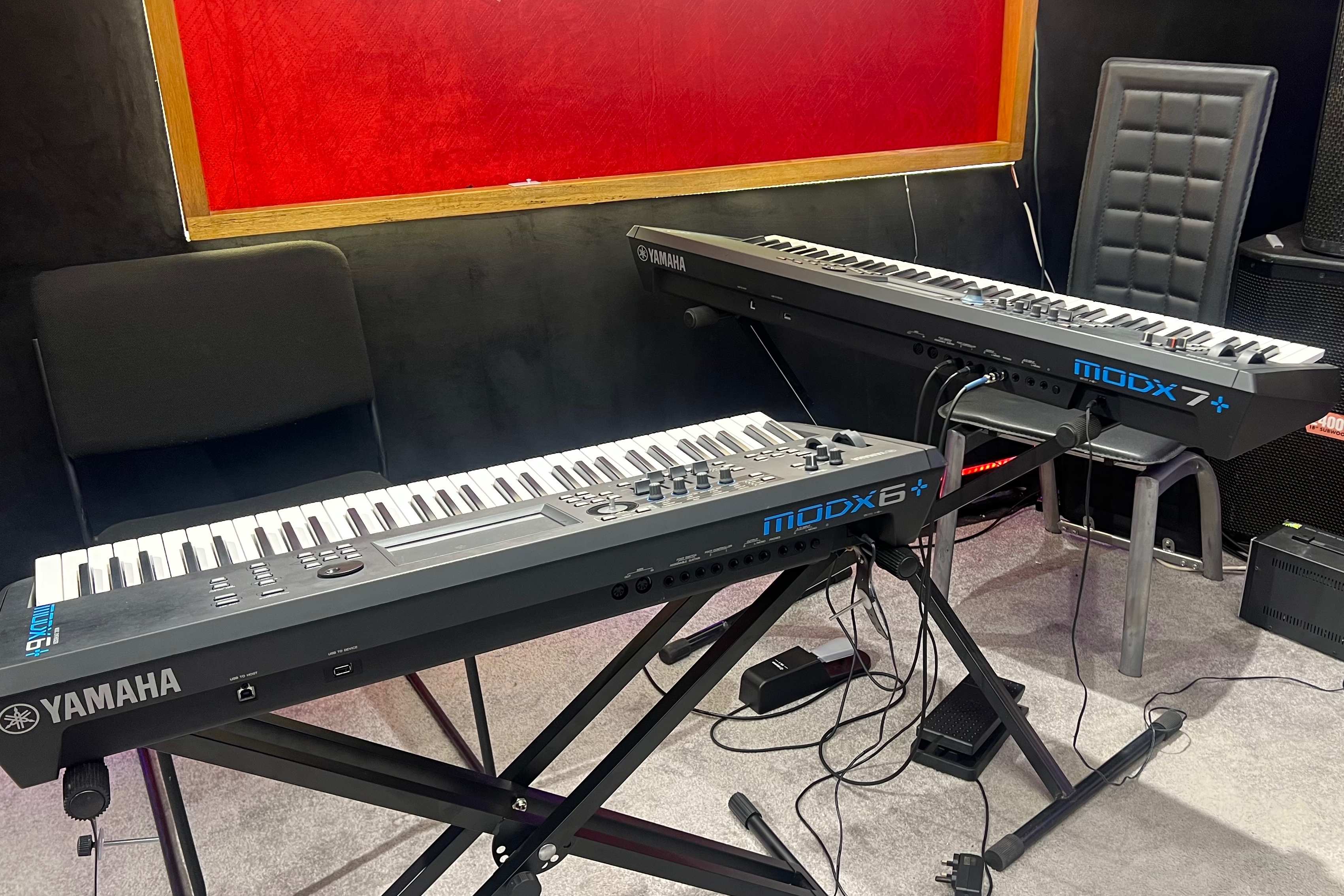 Keyboards set up in the Rehearsal & Recording Room at Gospel Legacy Studios
