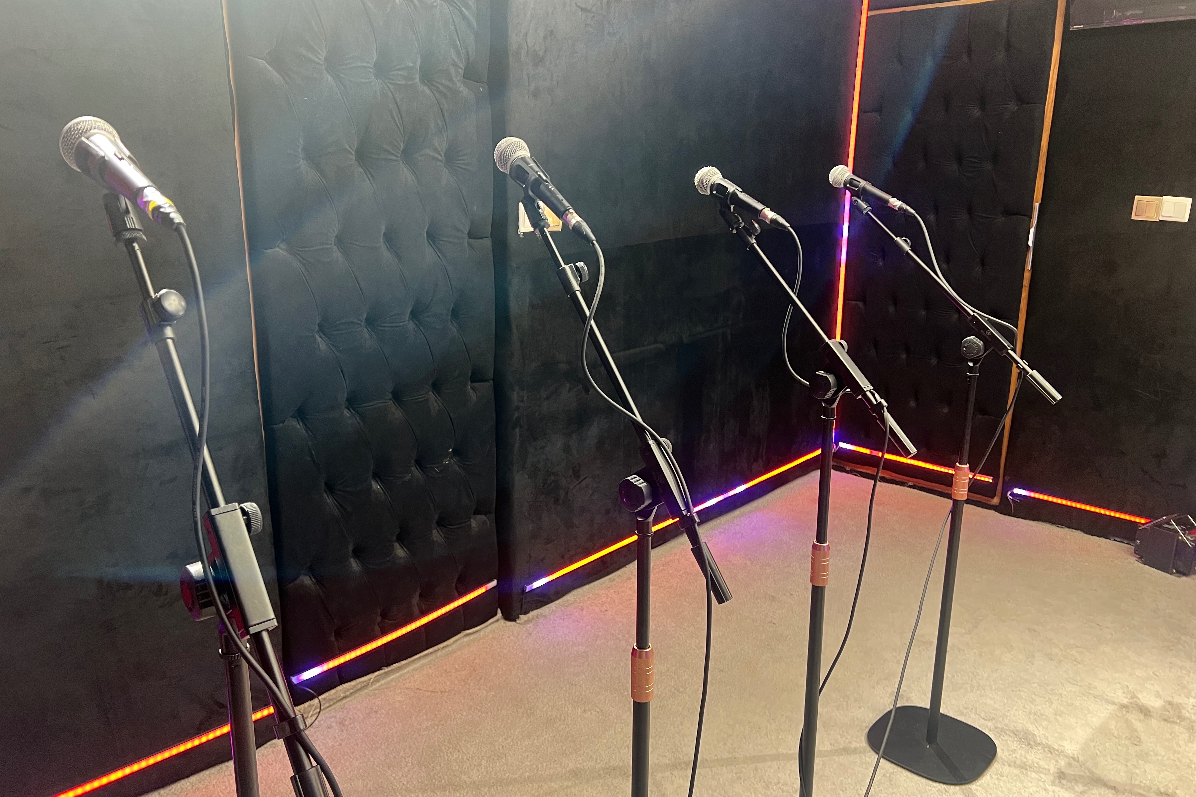 Microphones set up in the Rehearsal & Recording Room at Gospel Legacy Studios