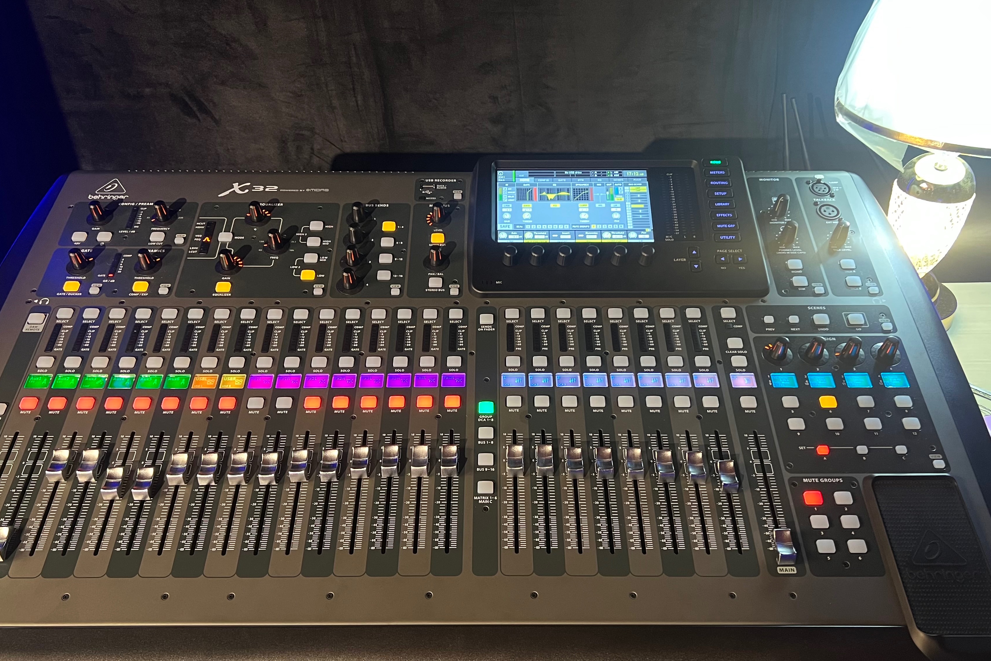 Mixing console and amps in the Rehearsal & Recording Room at Gospel Legacy Studios